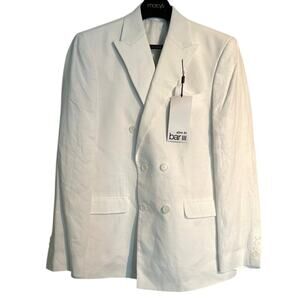 Bar III Men’s Slim Fit Double-Breasted Sport Coat Blazer, White, 100% Linen, 38L